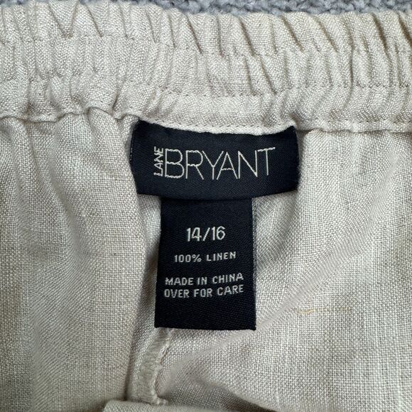 Lane Bryant Linen Wide Leg Trousers Pants Womens 14/16 Beige Elastic Waist Boho - Picture 9 of 16